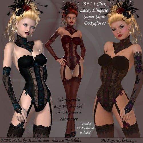B#1 1 Click Lacey Lingerie Super Skinz Bodygloves