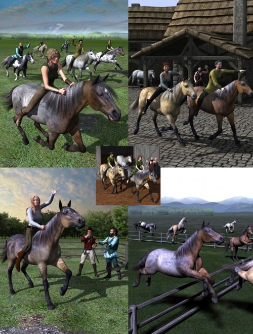 Walking, Trotting, Cantering, Galloping, and Jumping Actions Bundle