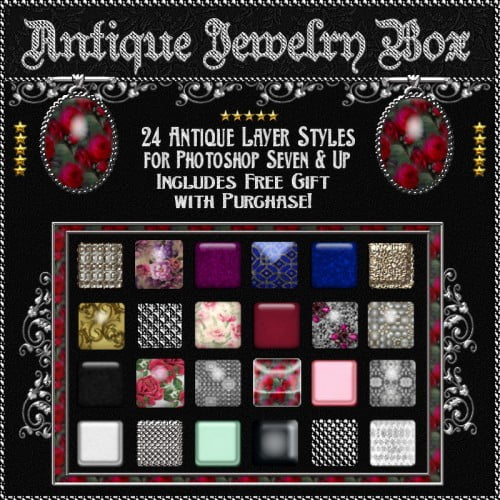 Antique Jewelry Box Photoshop Layer Styles w/Free Gift