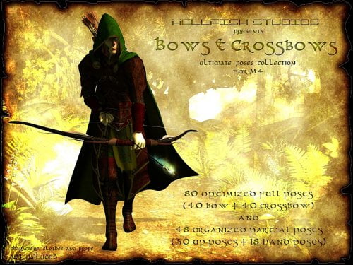 Bows and Crossbows Ultimate Pose Collection for M4 ⋆ Freebies Daz 3D