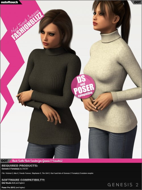 Fashion Blizz - Mock Turtle Neck for Genesis 2 Female(s)
