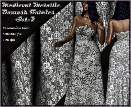 Medieval Metallic Damask Fabrics Set-II