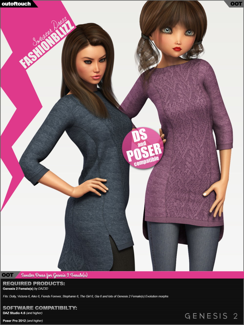 Fashion Blizz - Sweater Dress for Genesis 2 Female(s)