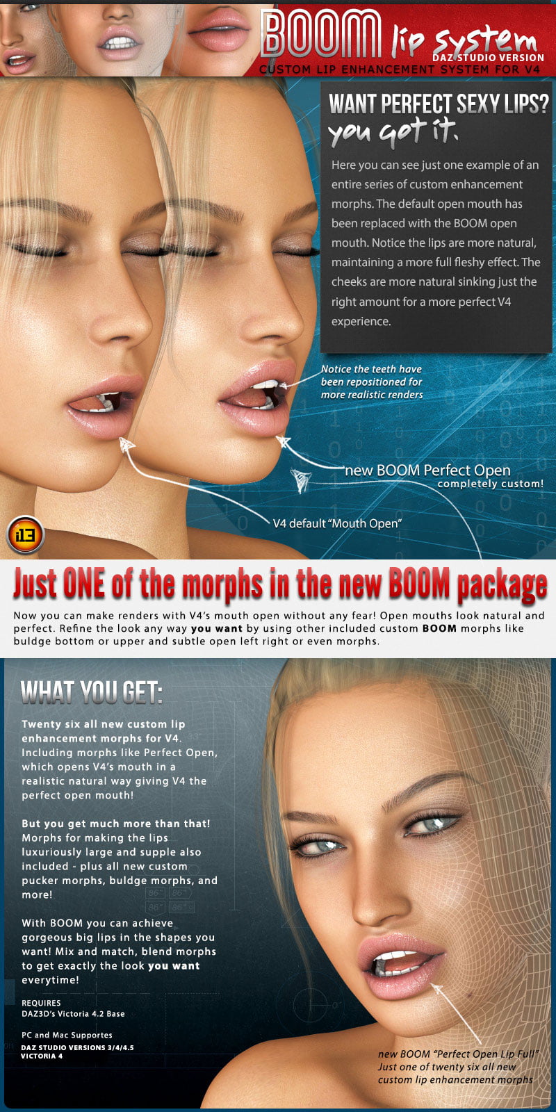 i13 BOOM Lip System for V4 - Daz Studio Version