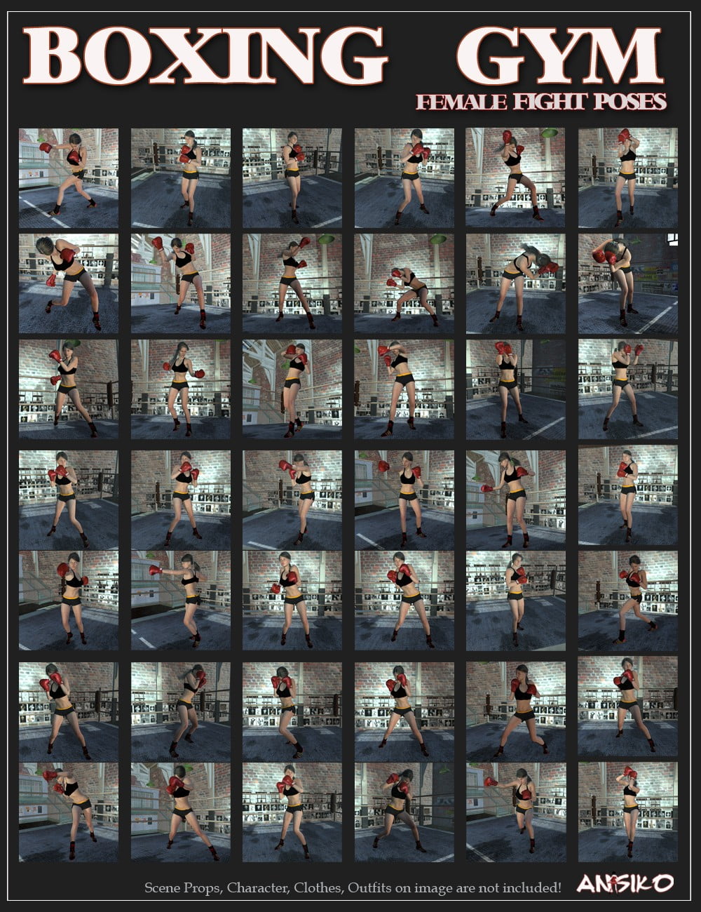 Boxing Gym Female Fight Poses