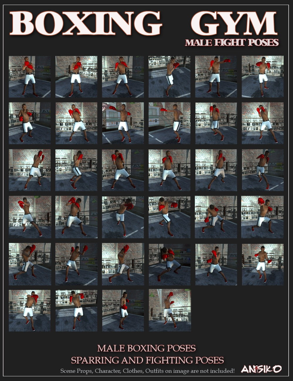 Boxing Gym Male Fight Poses