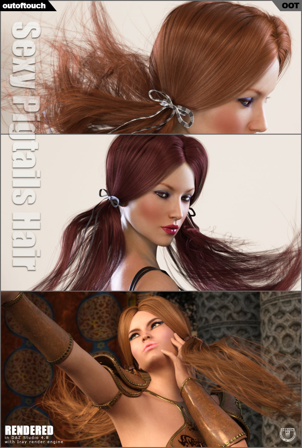 Sexy Pigtails Hair V4, G2F, G3F