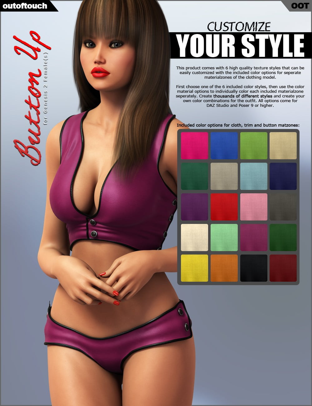 Button Up Outfit for Genesis 2 Female(s)