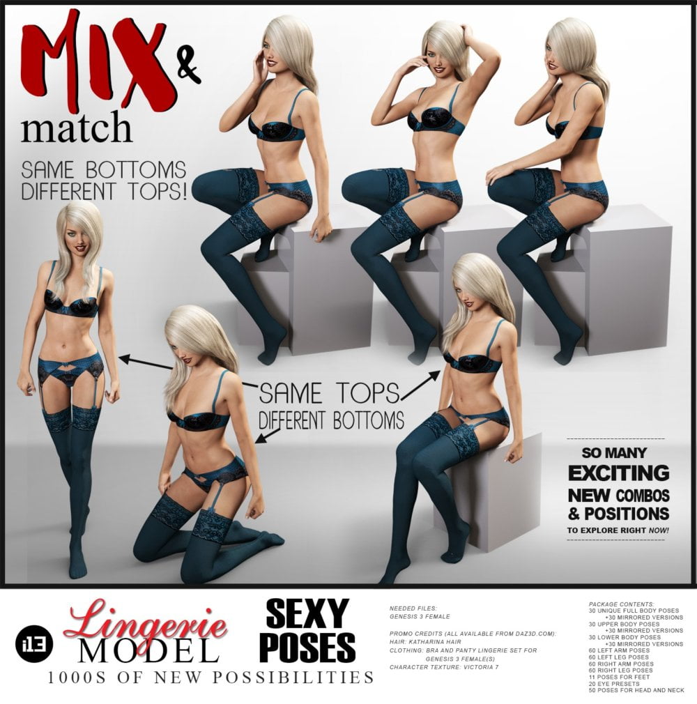 i13 Lingerie Model Pose Collection for the Genesis 3 Female(s)