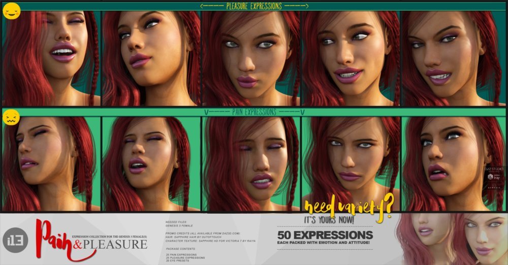 i13 Pain and Pleasure Expressions for the Genesis 3 Female(s)