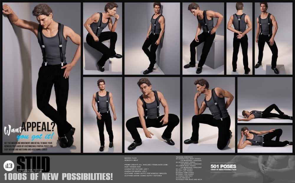 i13 Stud Pose Collection for the Genesis 3 Male(s)
