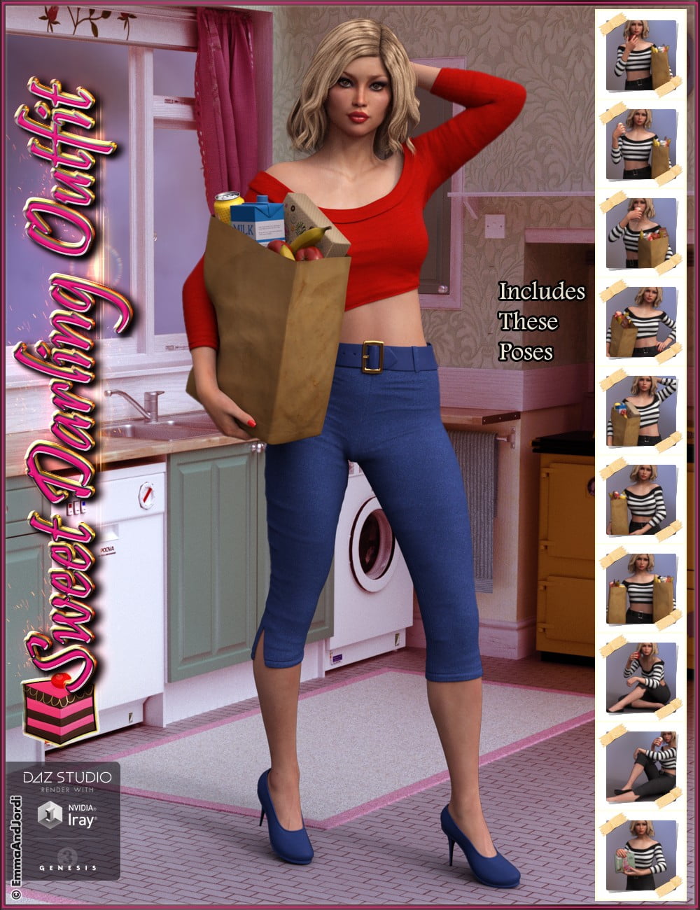 Sweet Darling Outfit and Groceries for Genesis 3 Female(s)
