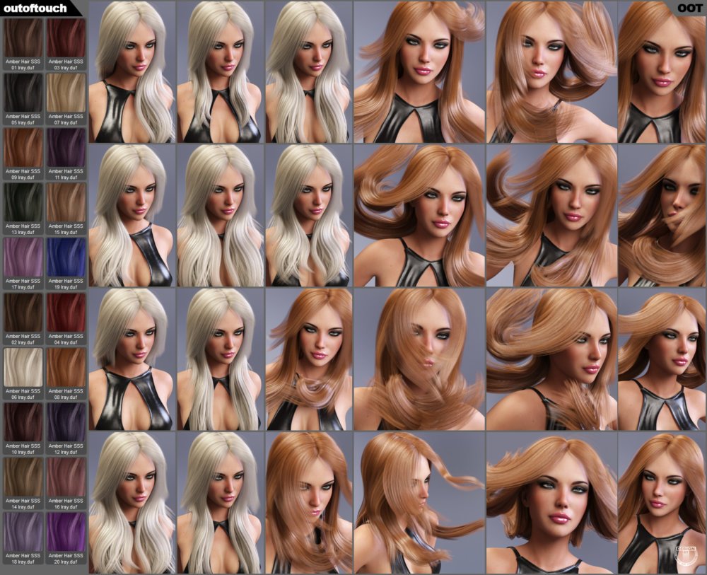 Amber Hair for Victoria 4, Genesis 2 Female(s) and Genesis 3 Female(s)