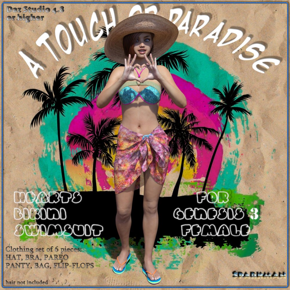 Hearts Bikini Swimsuit for DAZ Genesis 3 Female