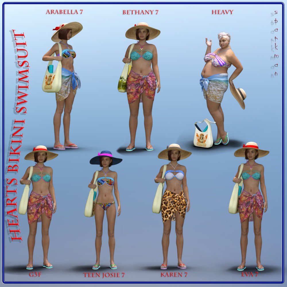 Hearts Bikini Swimsuit for DAZ Genesis 3 Female