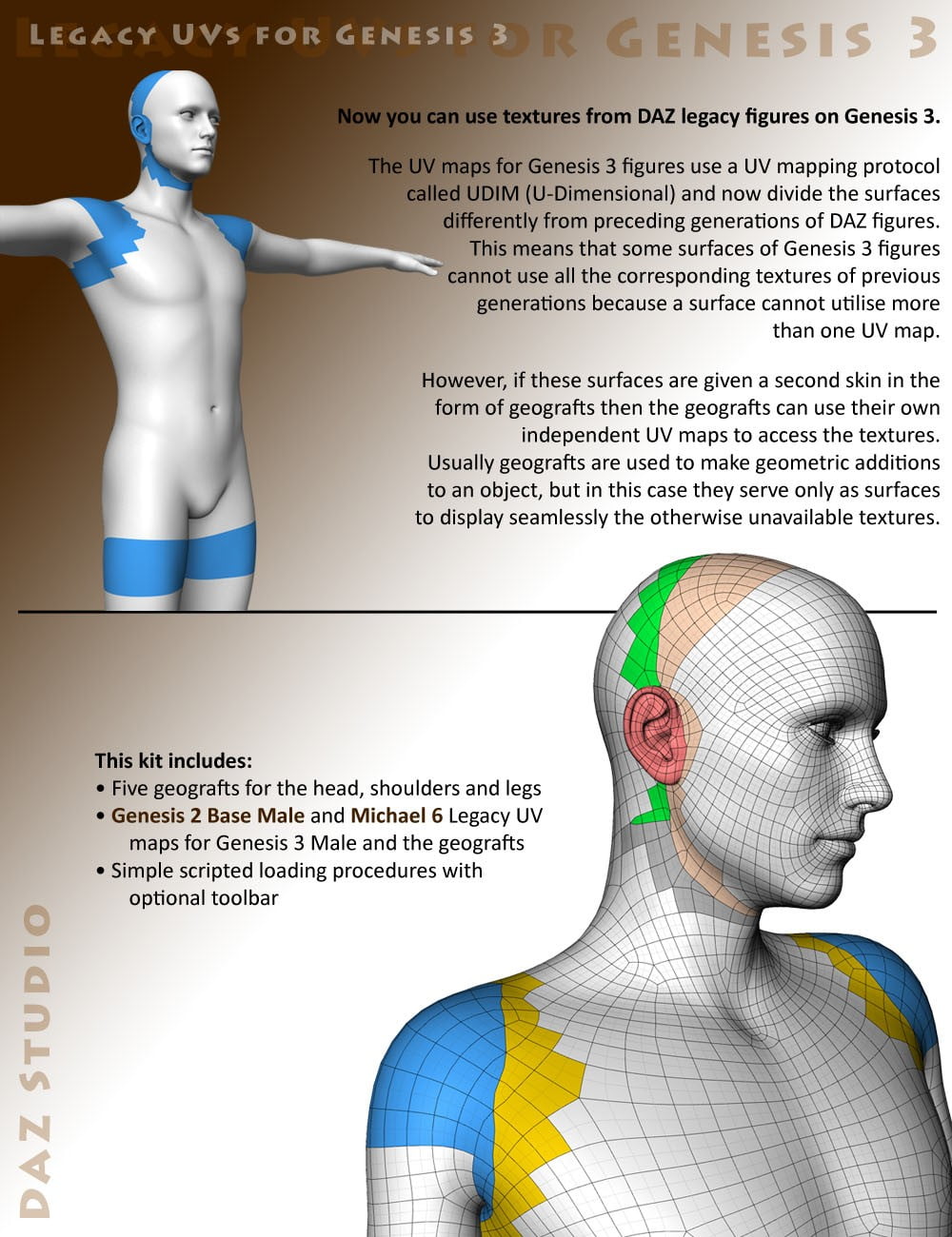 Legacy UVs for Genesis 3: Genesis 2 Male and Michael 6