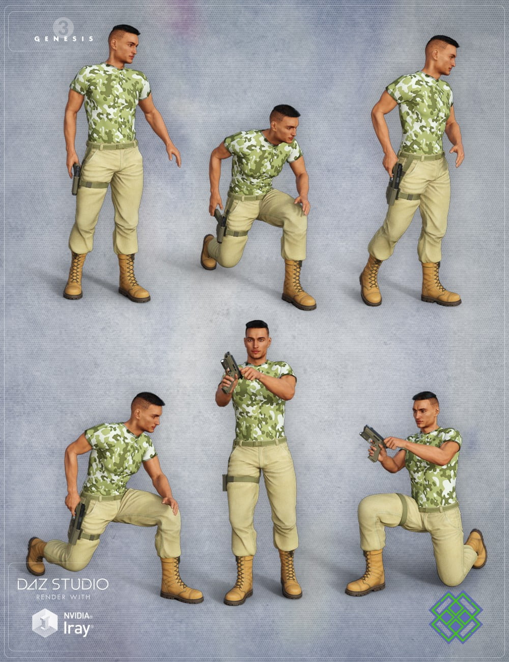 Tactical Gun Poses for Genesis 3 Male(s) ⋆ Freebies Daz 3D