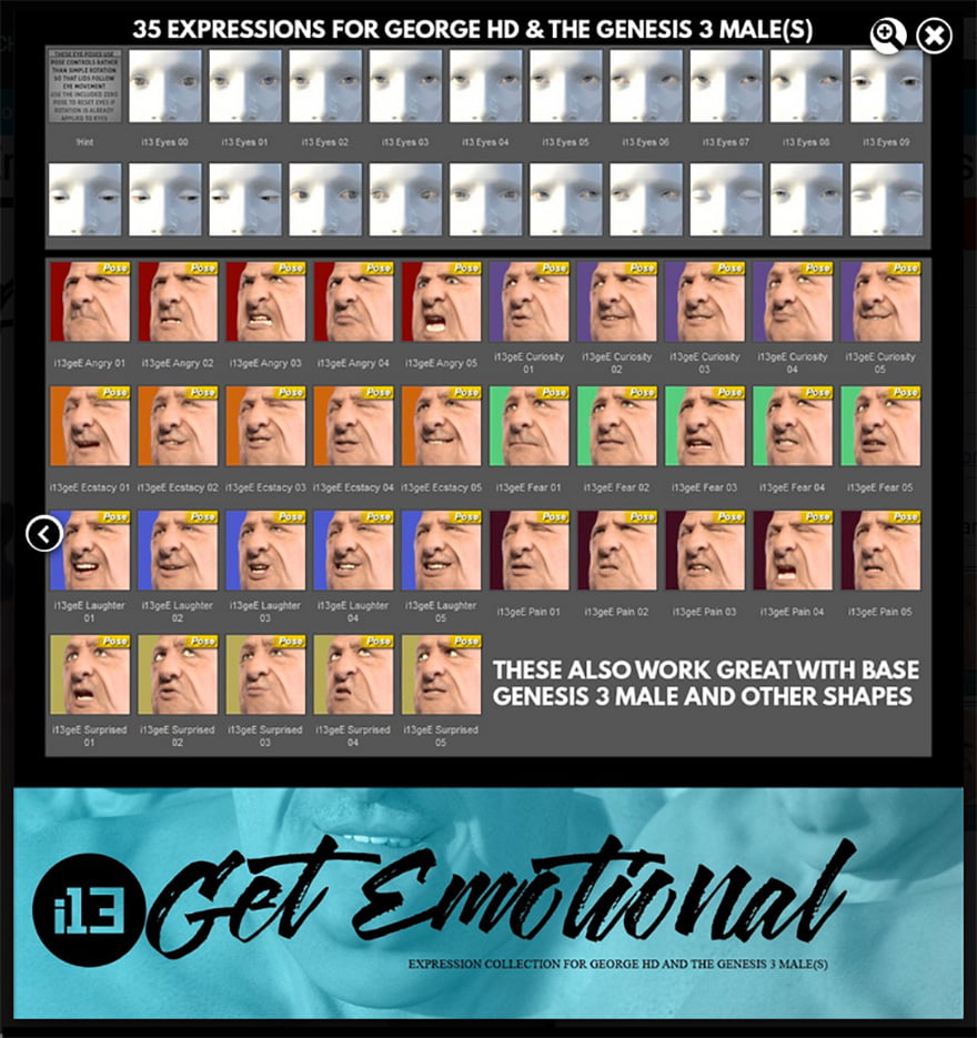 i13 Get Emotional Expressions for the Genesis 3 Male(s)