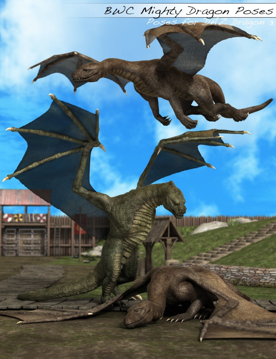 BWC Mighty Dragon Poses for DAZ Dragon 3
