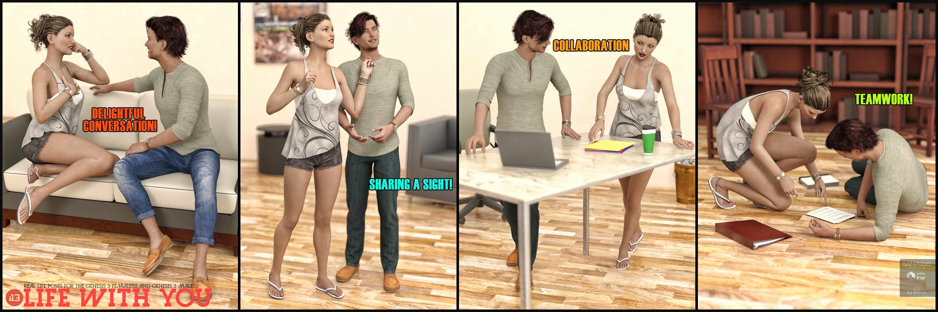 i13 Life with You! Pose Collection for the Genesis 3 Male(s) and Genesis 3 Female(s)