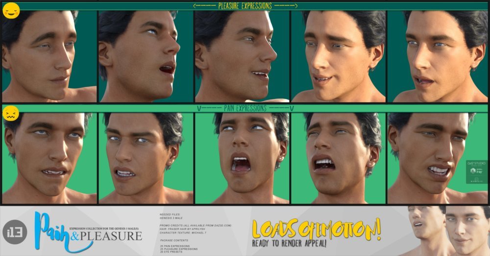 i13 Pain and Pleasure Expressions for the Genesis 3 Male(s)