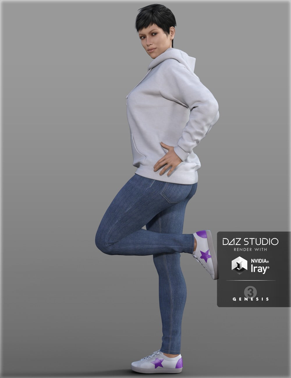 Hoodie & Skinny Jeans Outfit for Genesis 3 Female(s) ⋆ Freebies Daz 3D