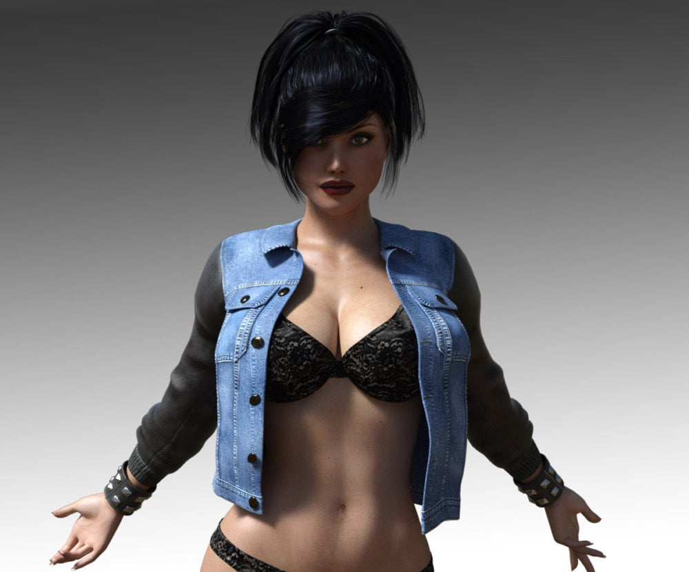 Denim and Leather Jacket for Genesis 3 Female