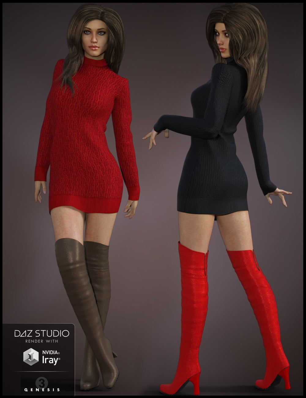 Cozy Sweater Dress Outfit for Genesis 3 Female(s)