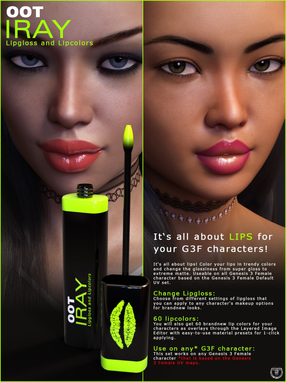 Iray Lipgloss and Lipcolors for Genesis 3 Female(s)