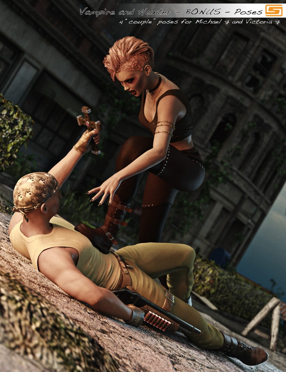 Vampire and Hunter BONUS - Poses for Michael 7 and Victoria 7
