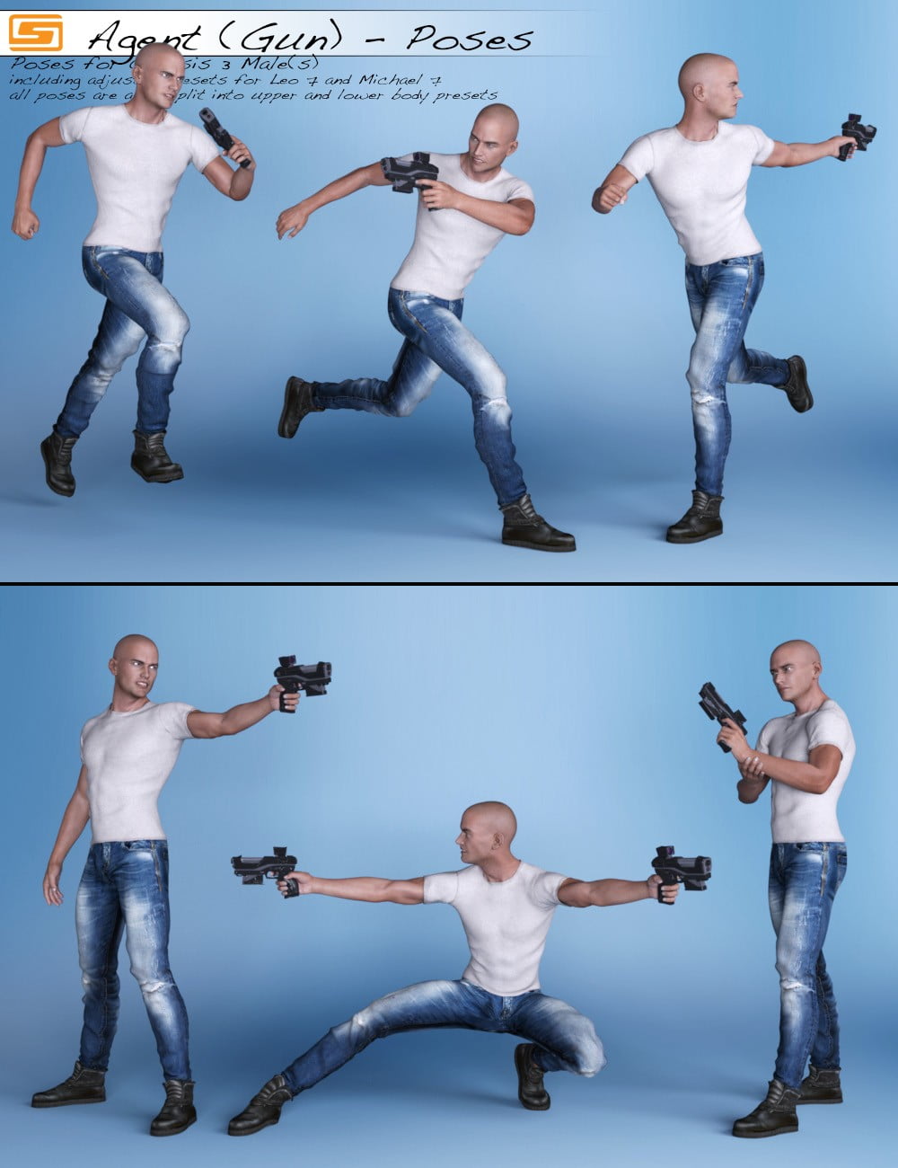 Agent Gun - Poses for Genesis 3 Male, Michael 7 and Leo 7