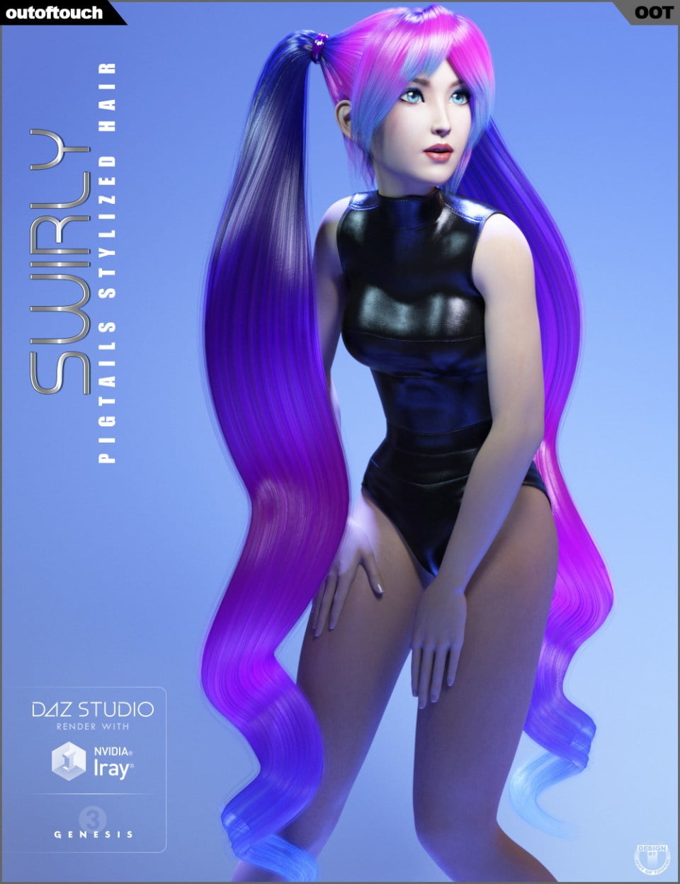 Swirly Pigtails Stylized Hair for Genesis 3 Female(s)