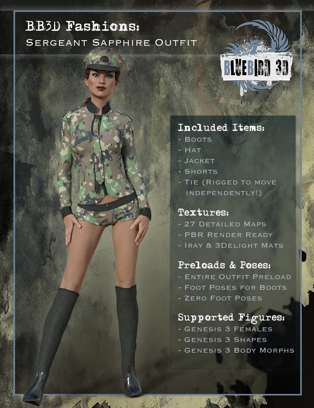 BB3D Fashions: Sergeant Sapphire for Genesis 3 Female(s)