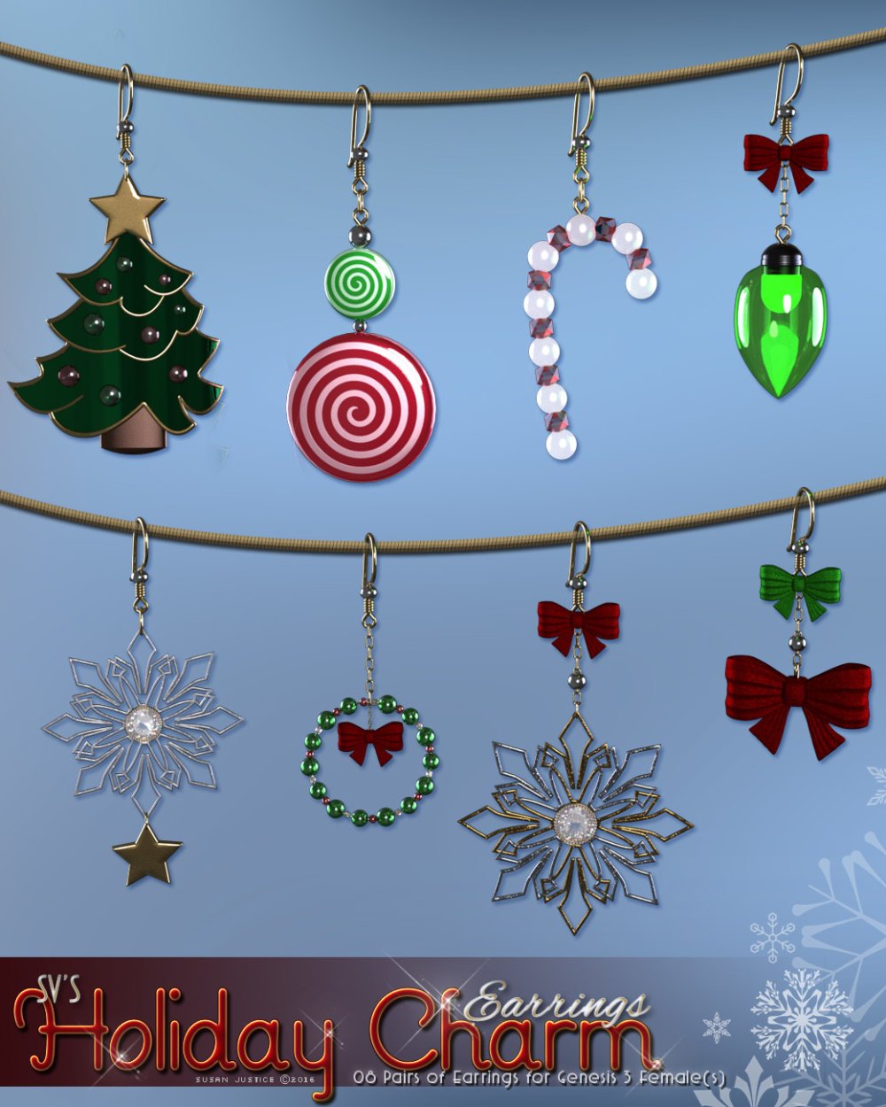 SV's Holiday Charm Earrings Genesis 3 Females
