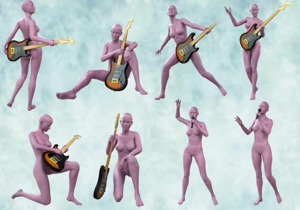 Guitar and Microphone with Poses for Genesis 8 Female and Victoria 8