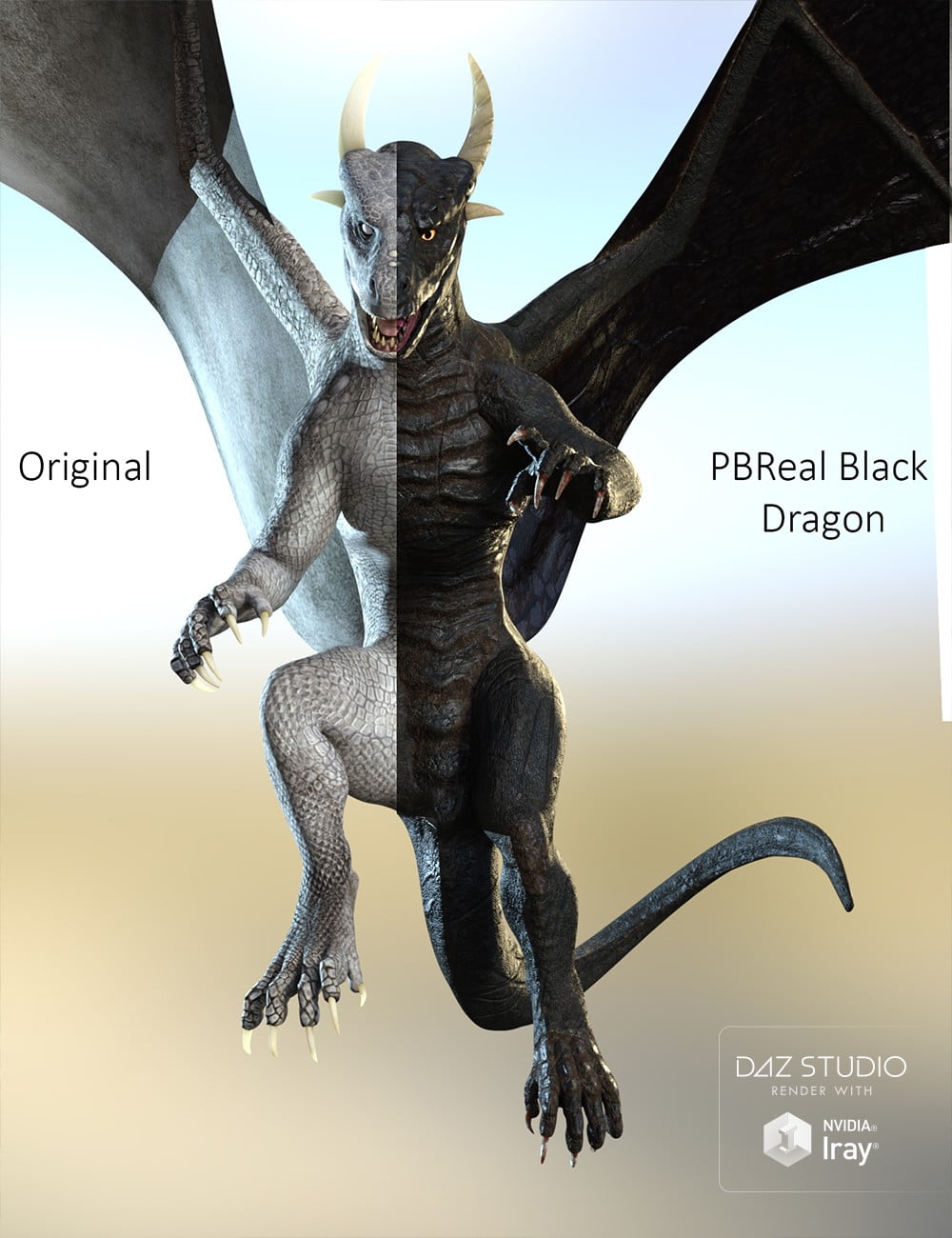 PBReal Iray Black Dragon for Daz Dragon 3