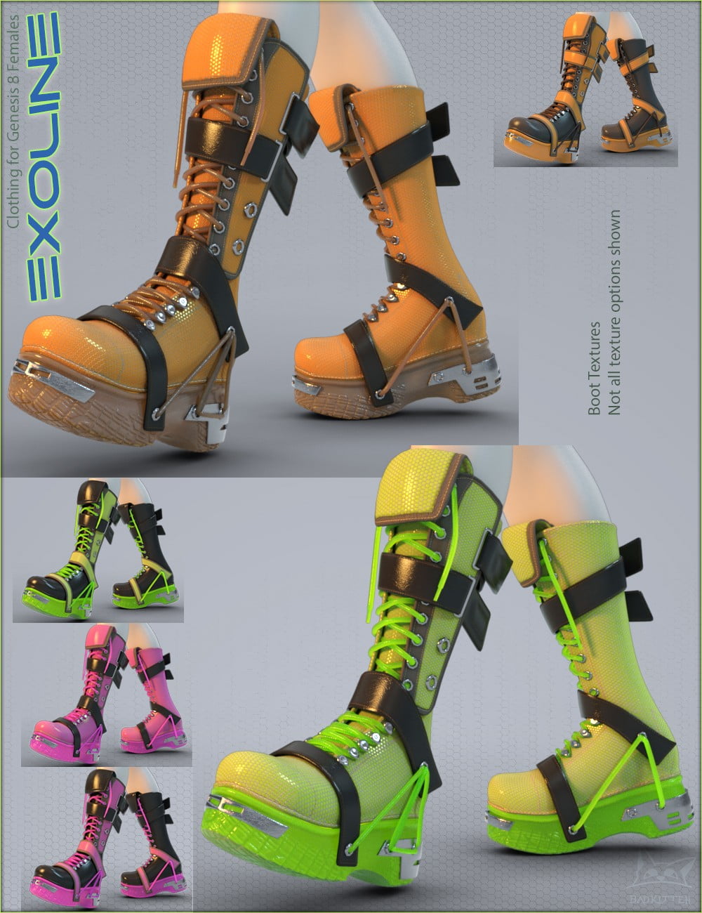 Exoline Boots and Accessories for Genesis 8 Female(s)