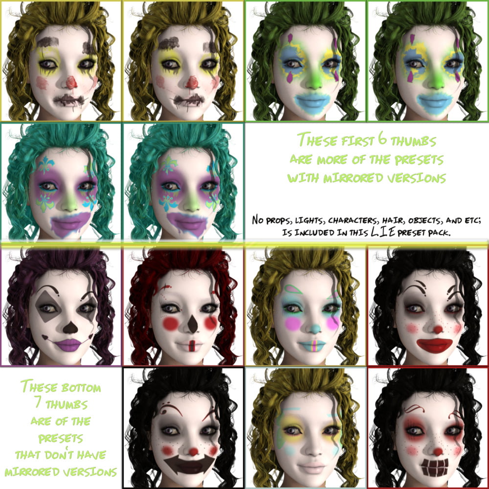 L.I.E. Clown Faces For Genesis 3 Female