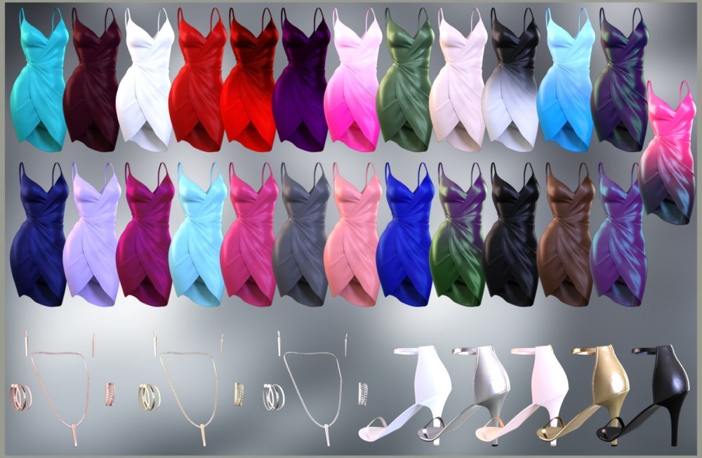 Silk Wrap Dress Outfit for Genesis 3 Female(s)