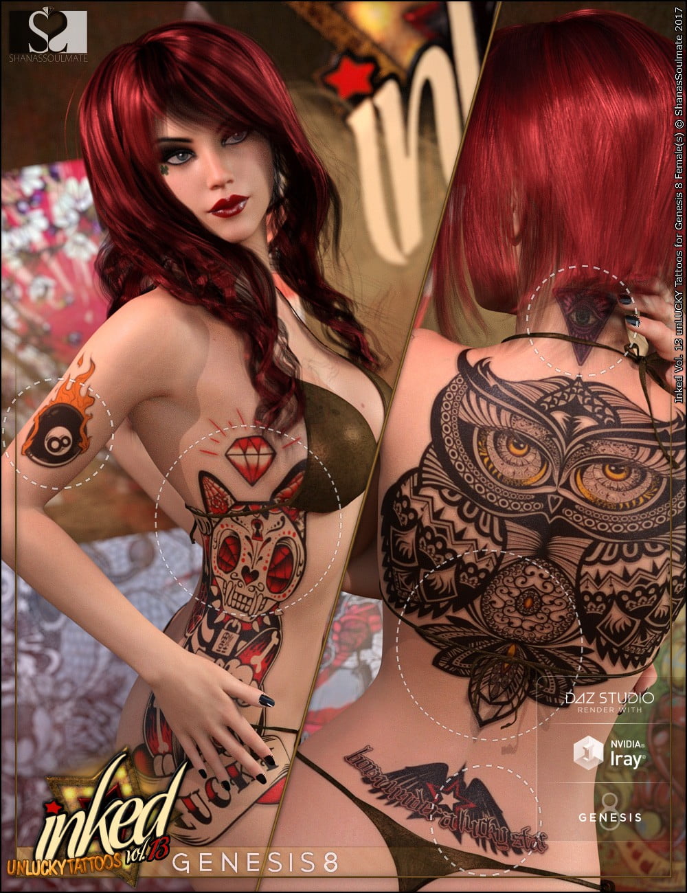 Inked Vol.13: unLUCKY Tattoos for Genesis 8 Female(s)