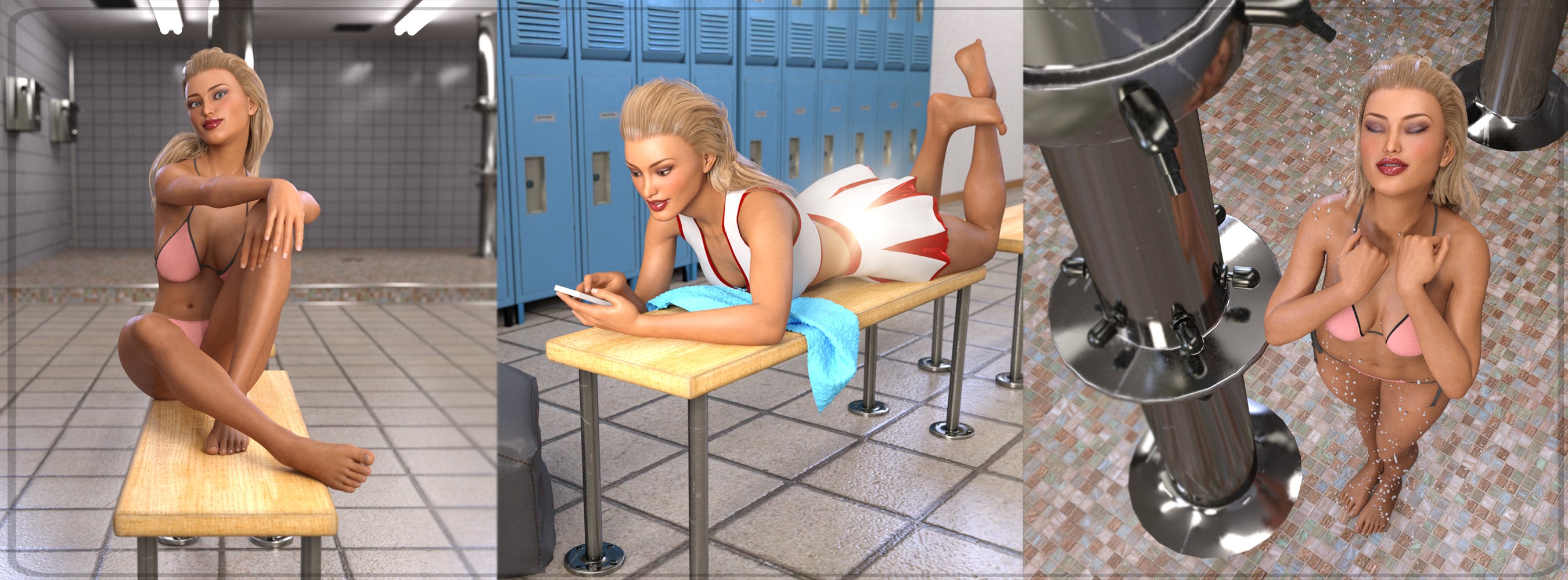 Z Girls' Locker Room Poses for Genesis 8 Female and Victoria 8
