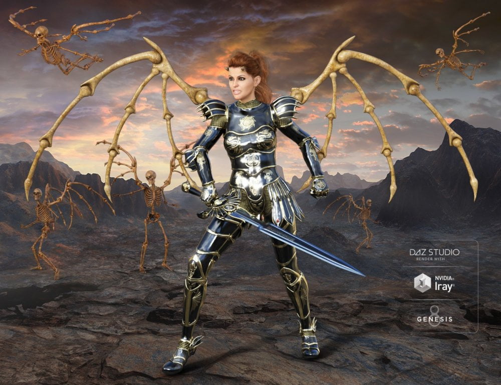 Boned Wings for Genesis 3 and 8 and Midnight Skeleton