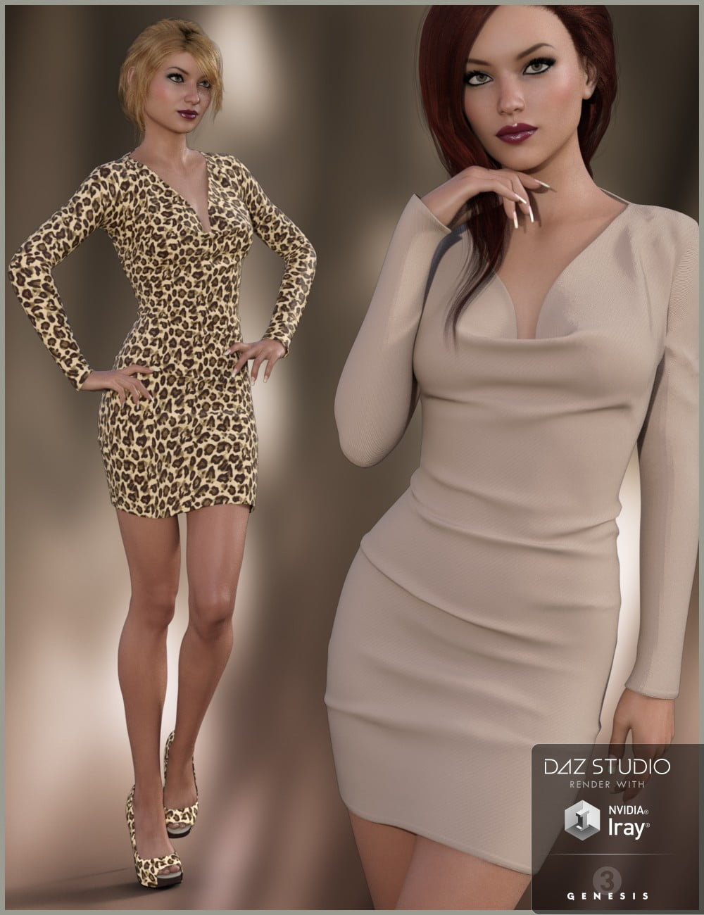 Cowl Neck Dress and Heels for Genesis 3 Female(s)