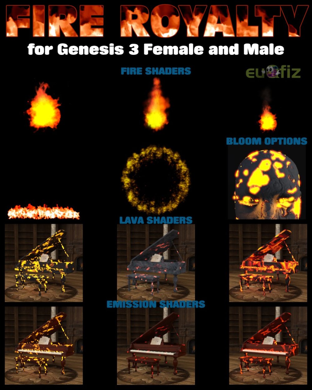 Iray Fire Royalty for Genesis 3 Female and Male