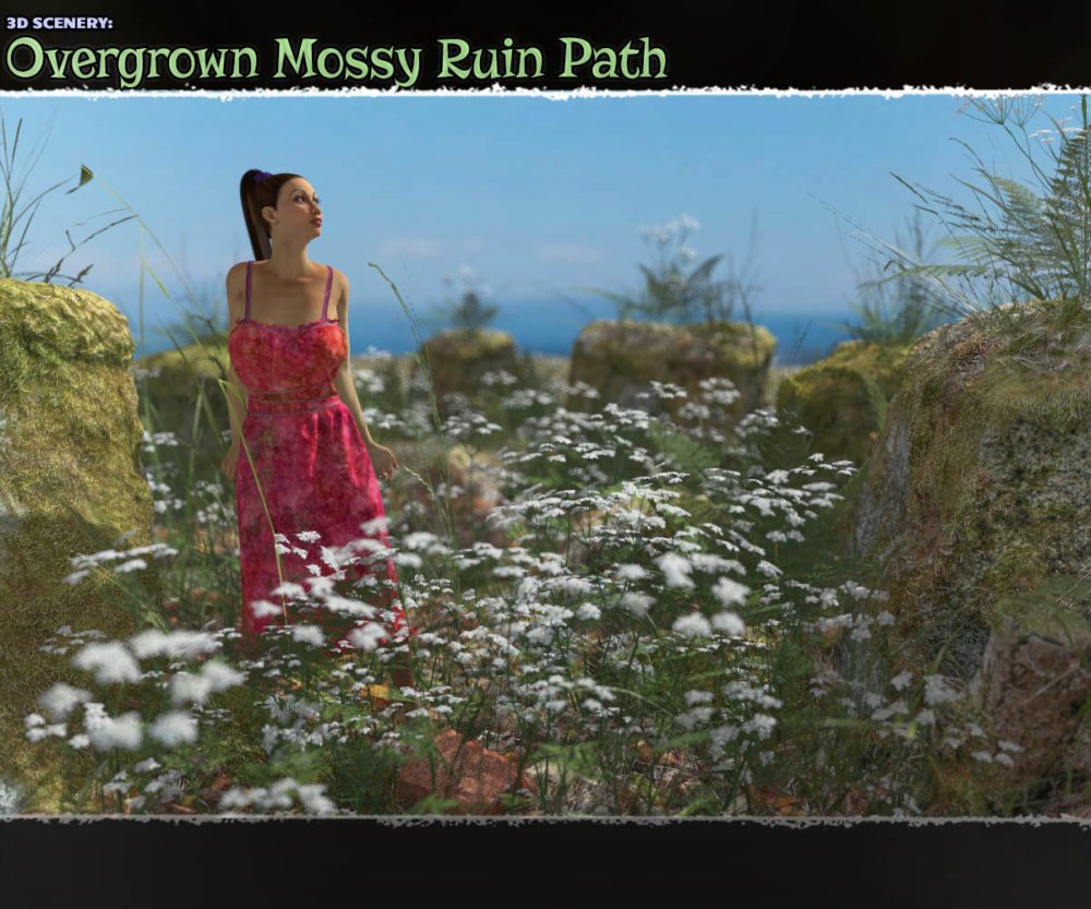 3D Scenery: Overgrown Mossy Ruin Path