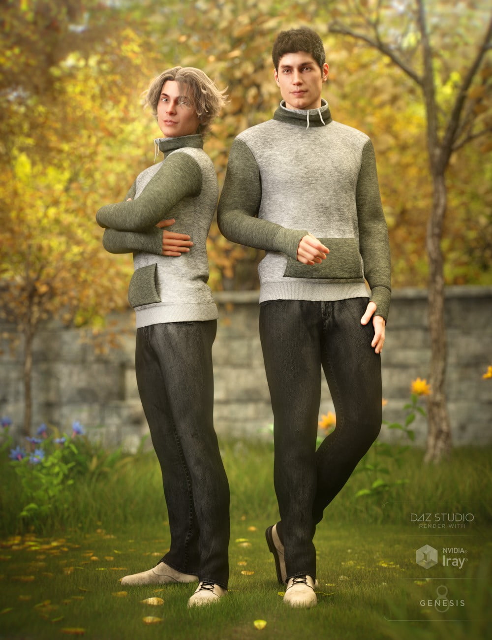 High Neck Sweatshirt Outfit for Genesis 8 Male(s)