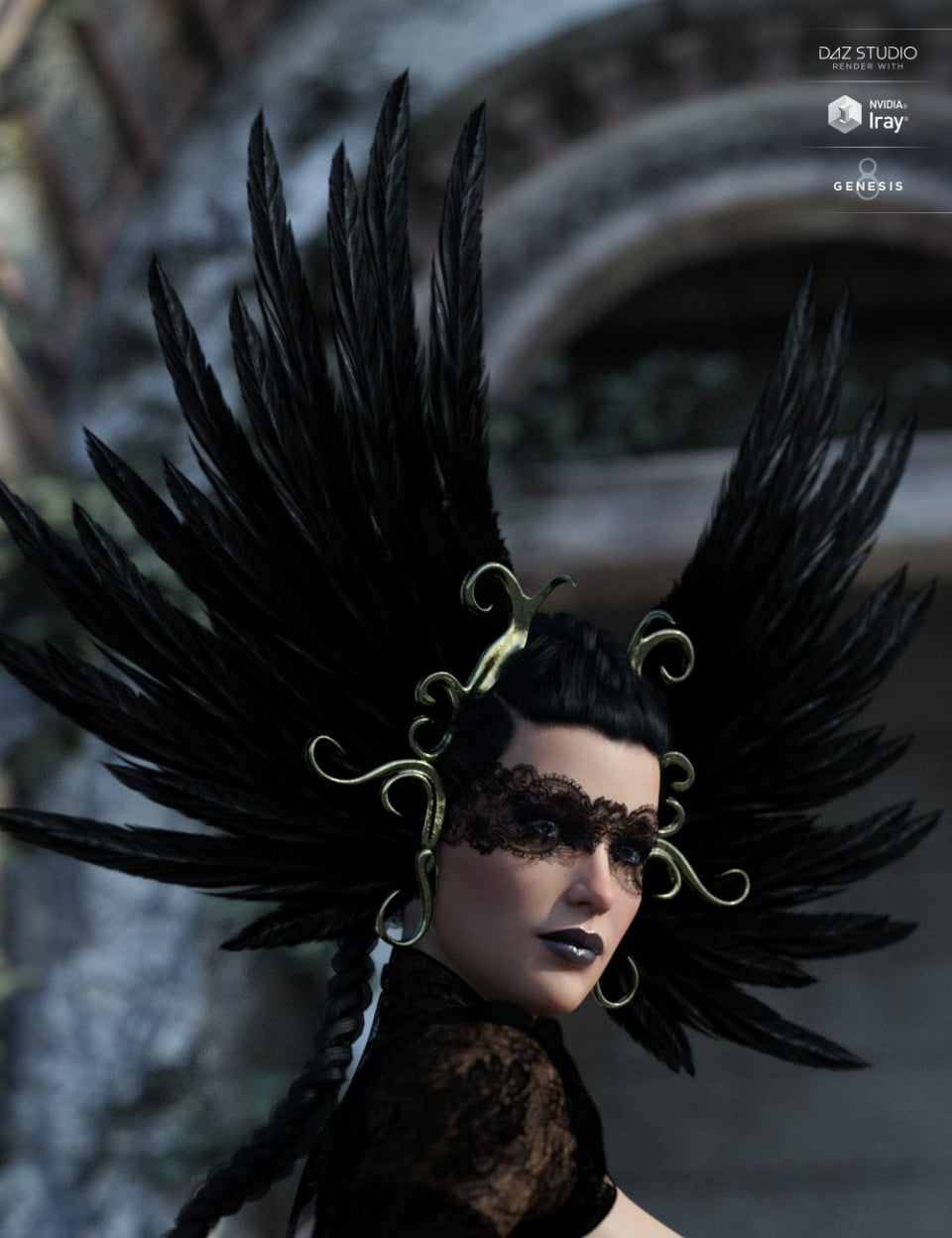 Raven Headwear for Genesis 3 and 8 Female