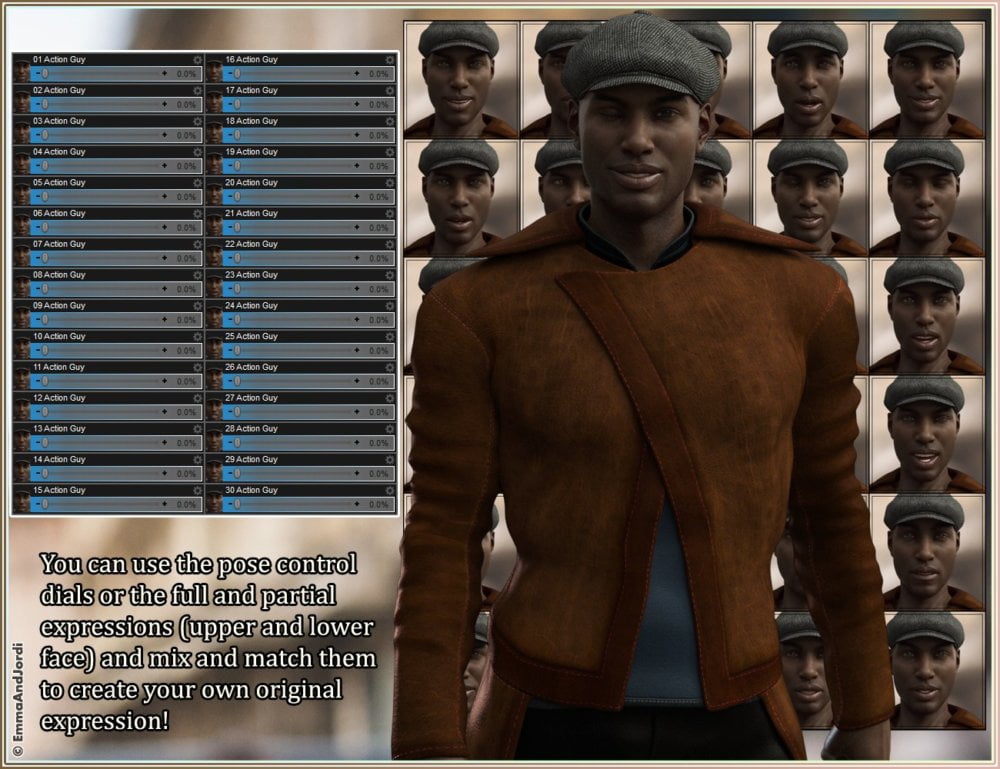 Action Guy Mix and Match Expressions for Darius 8 And Genesis 8 Male(s)