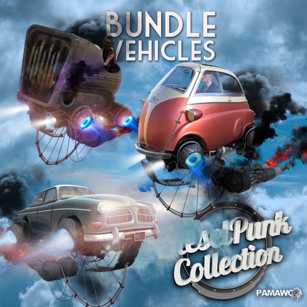 Dieselpunk bundle 3 Vehicles for Daz Studio 4.9