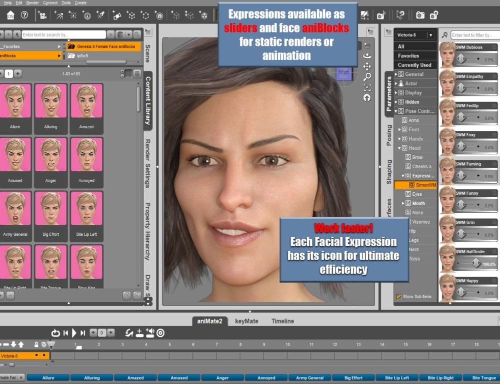 Genesis 8 Female(s) Expressions & Face aniBlocks